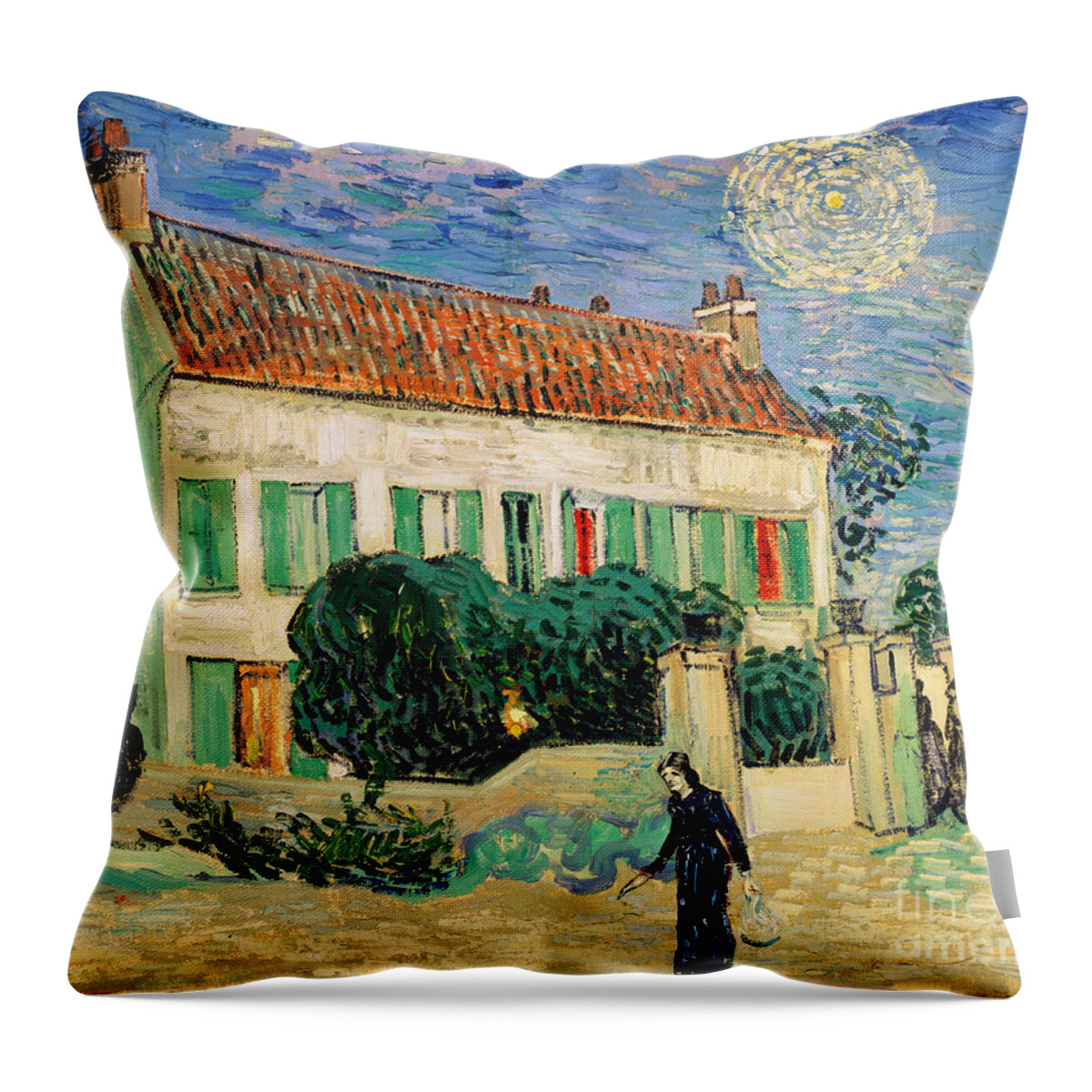 Vincent Van Gogh Throw Pillow featuring the painting White House at Night by Vincent Van Gogh