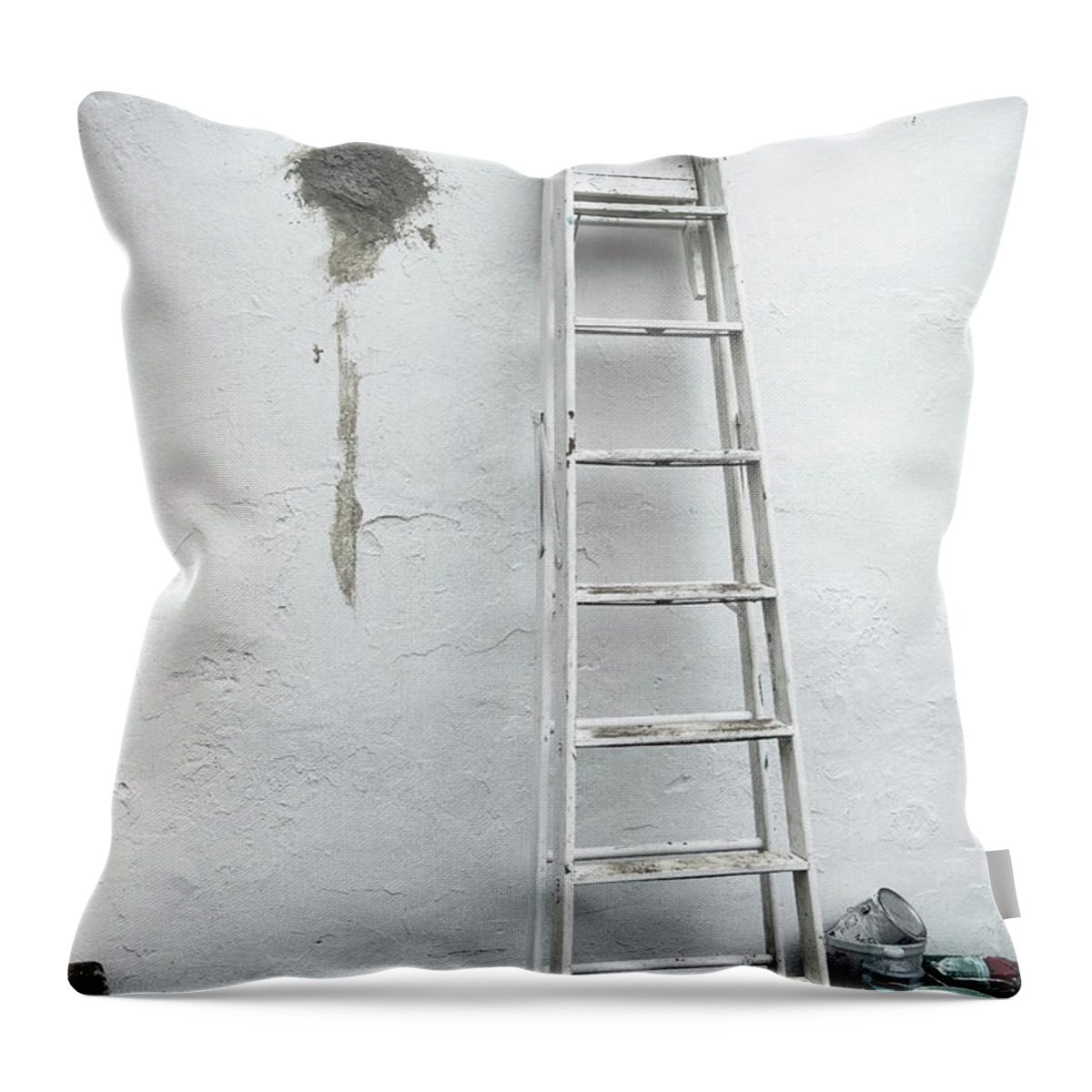 He Brattleboro Retreat Meadows Throw Pillow featuring the photograph White Ladder by Tom Singleton