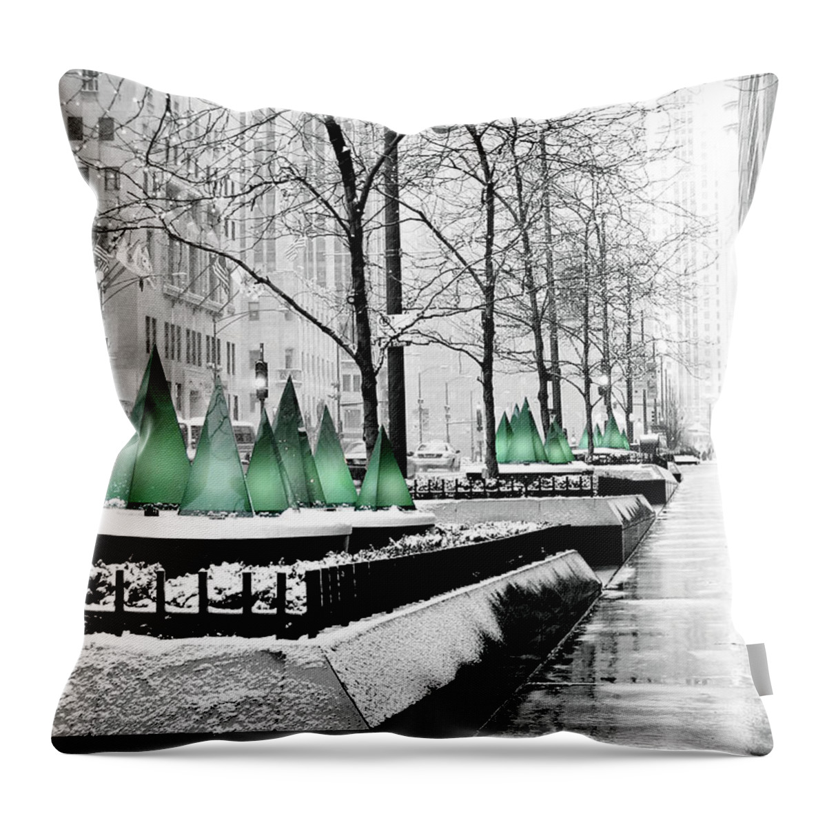 Chicago Throw Pillow featuring the photograph White Mag Mile Christmas by Laura Kinker