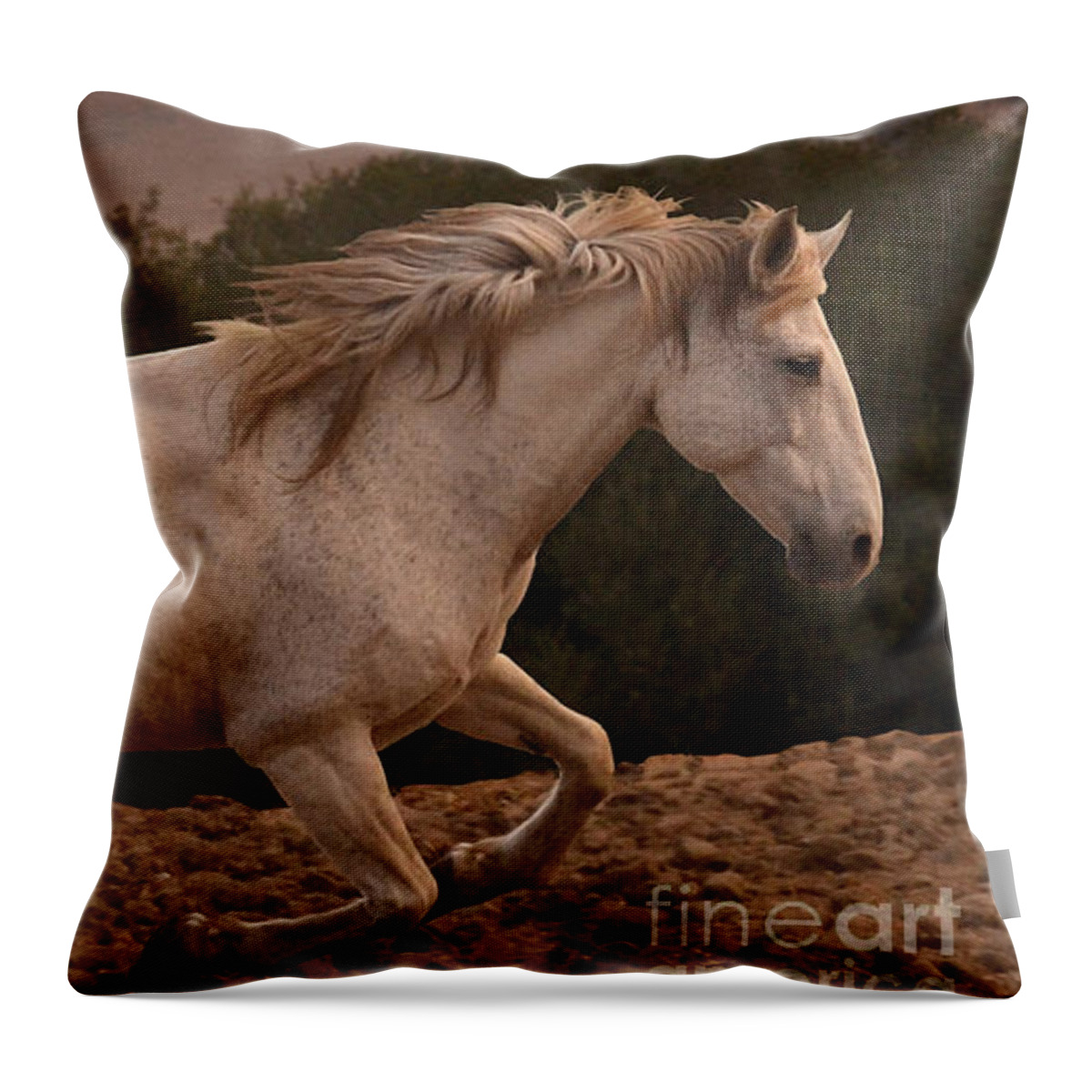 Rtf Ranch Throw Pillow featuring the photograph White Mare Gallops #1 - Close Up Brighter by Heather Kirk