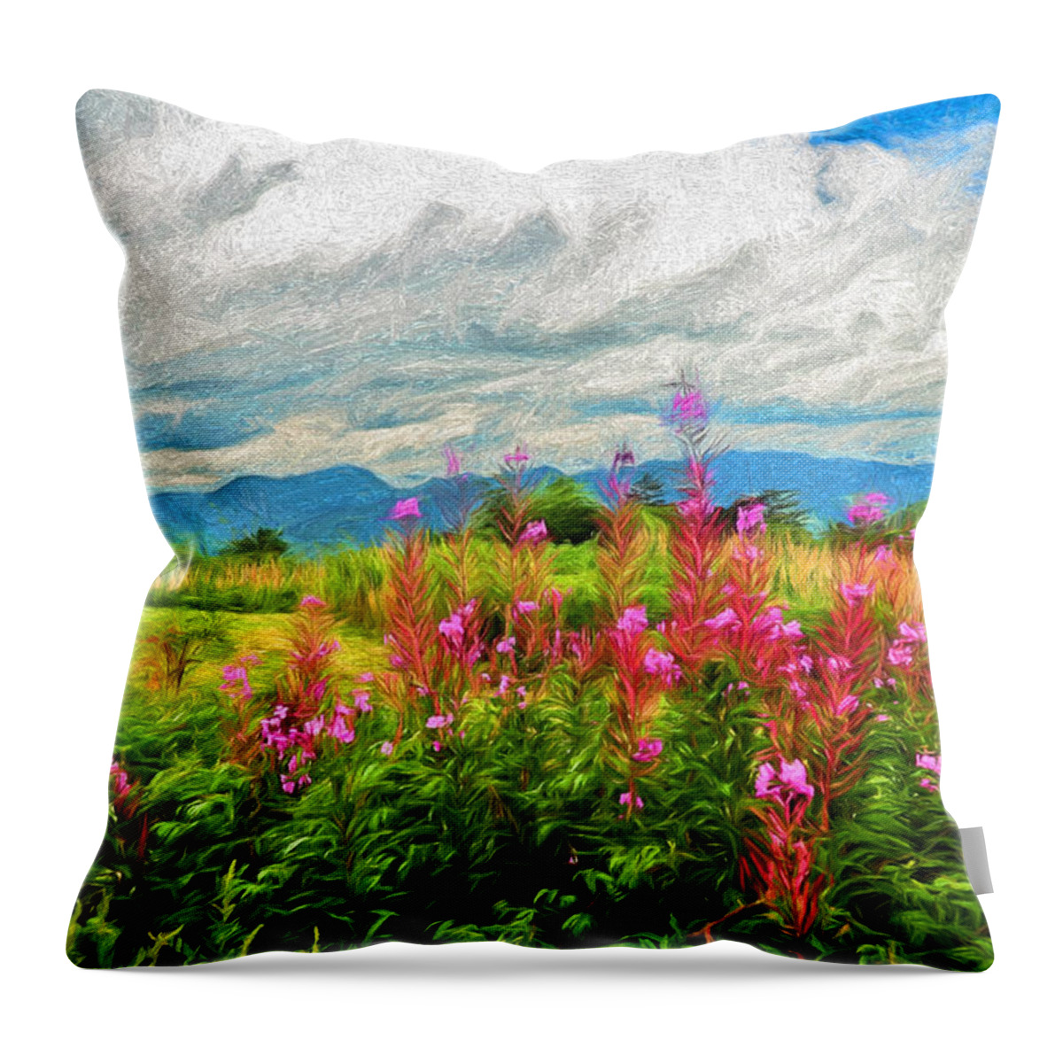 White Mountains Throw Pillow featuring the painting White Mountains View by Mitchell R Grosky
