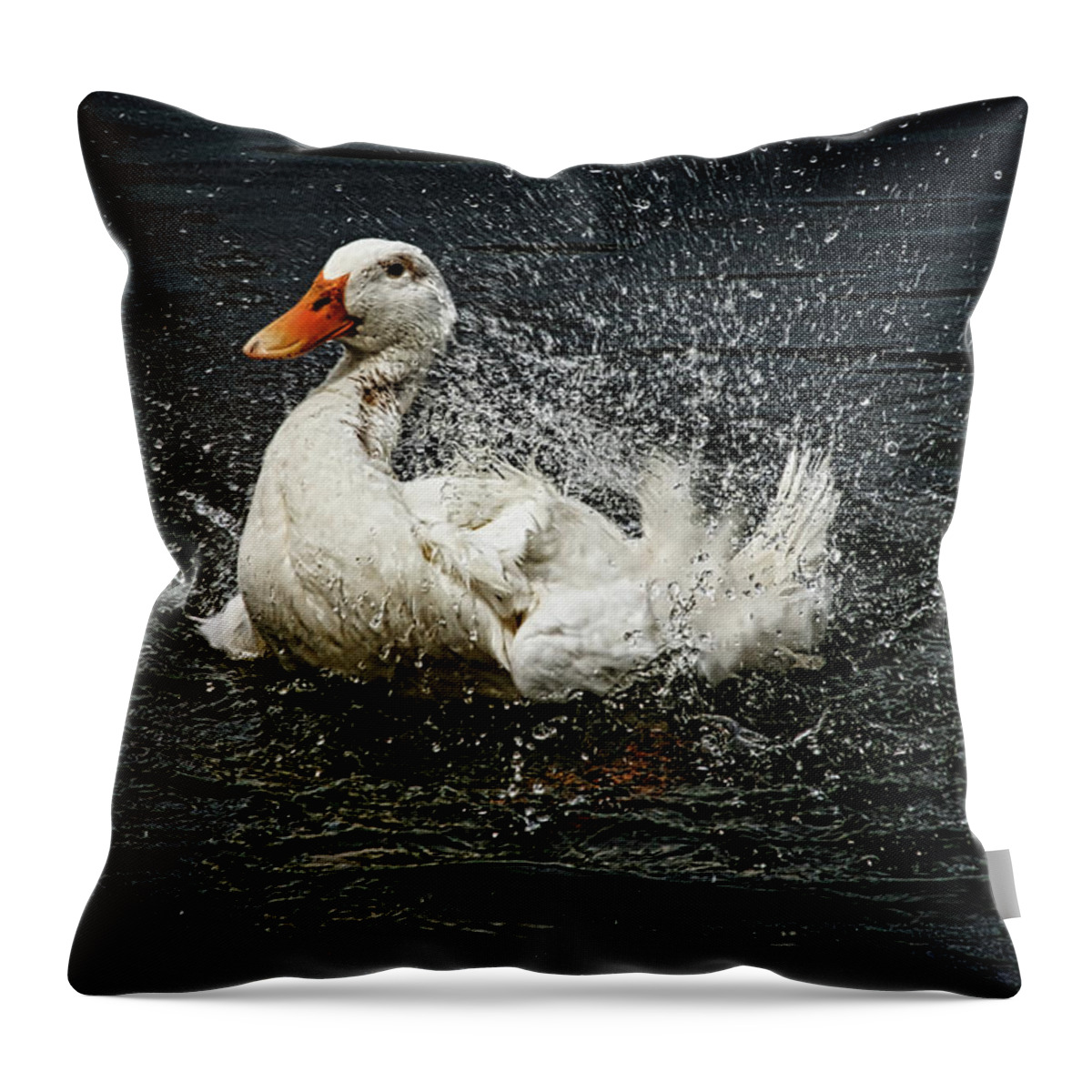 Hdr Photography Throw Pillow featuring the photograph White Pekin Duck by Richard Gregurich