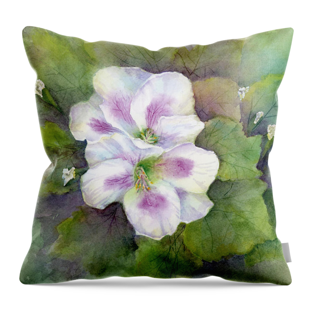 Flower Throw Pillow featuring the painting White Purple Flowers by Amy Kirkpatrick