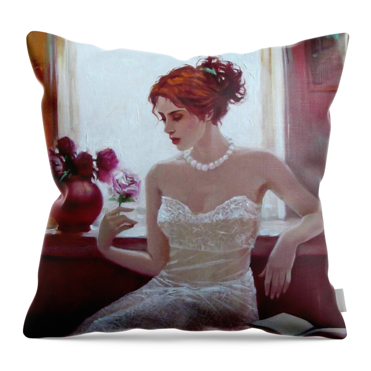 Ignatenko Throw Pillow featuring the painting White rose by Sergey Ignatenko