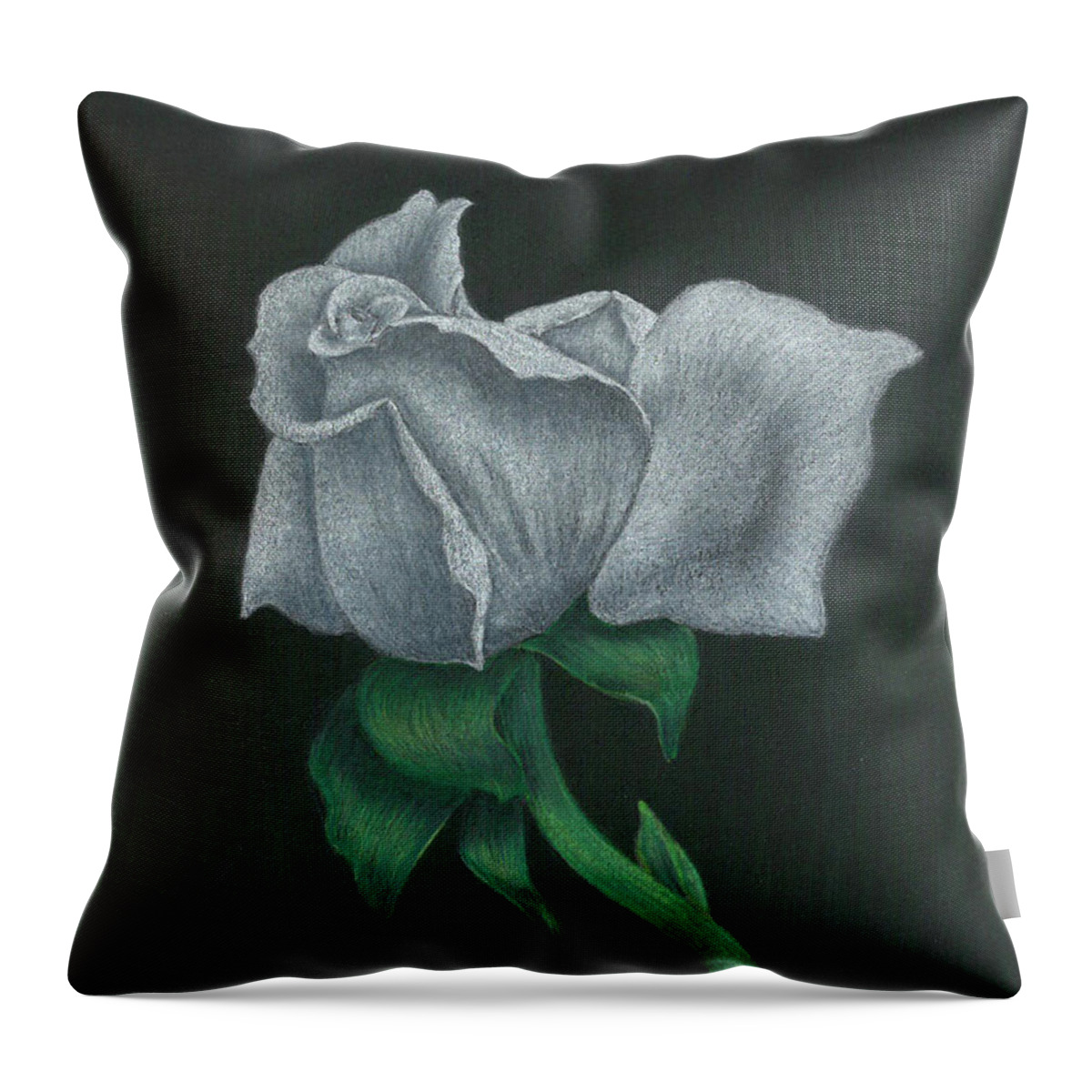 Rose Throw Pillow featuring the drawing White Rose by Troy Levesque