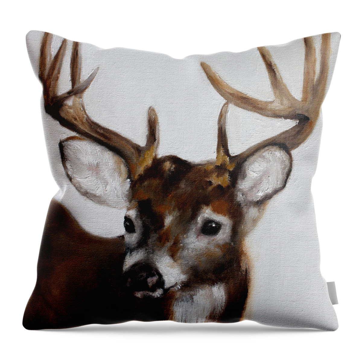 Wildlife Throw Pillow featuring the painting Whitetail Deer by Barbie Batson