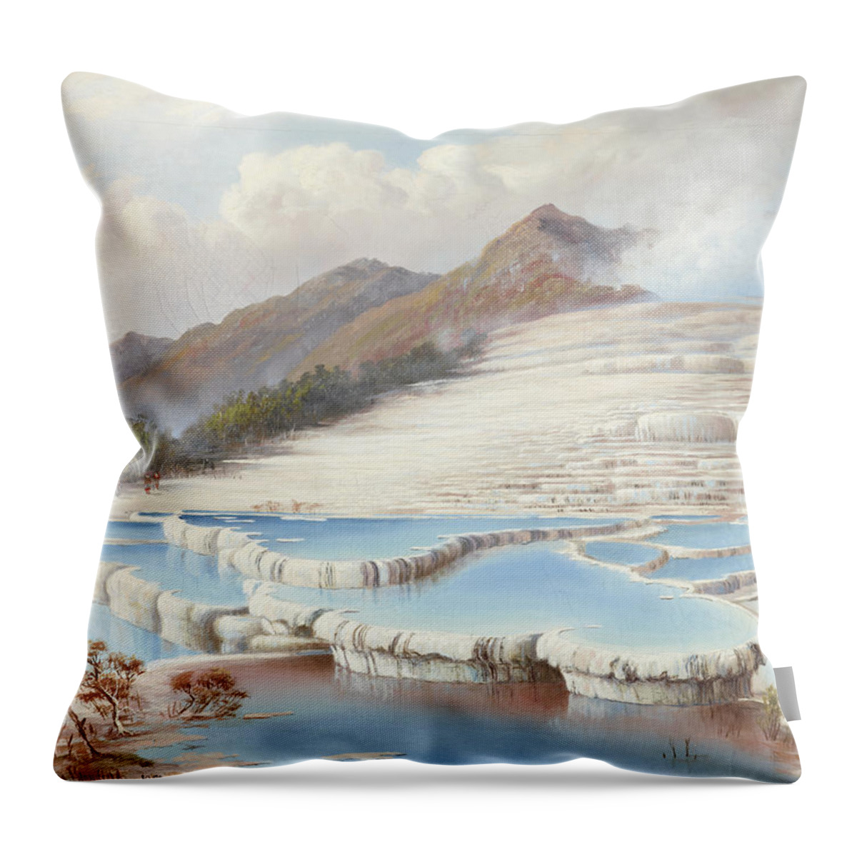 White Terraces Throw Pillow featuring the painting White Terraces by Celestial Images