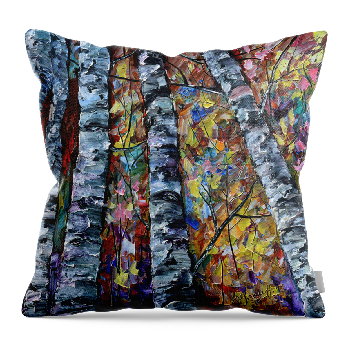 White Trees Throw Pillow featuring the painting White Trees by OLena Art by Lena Owens - Vibrant DESIGN