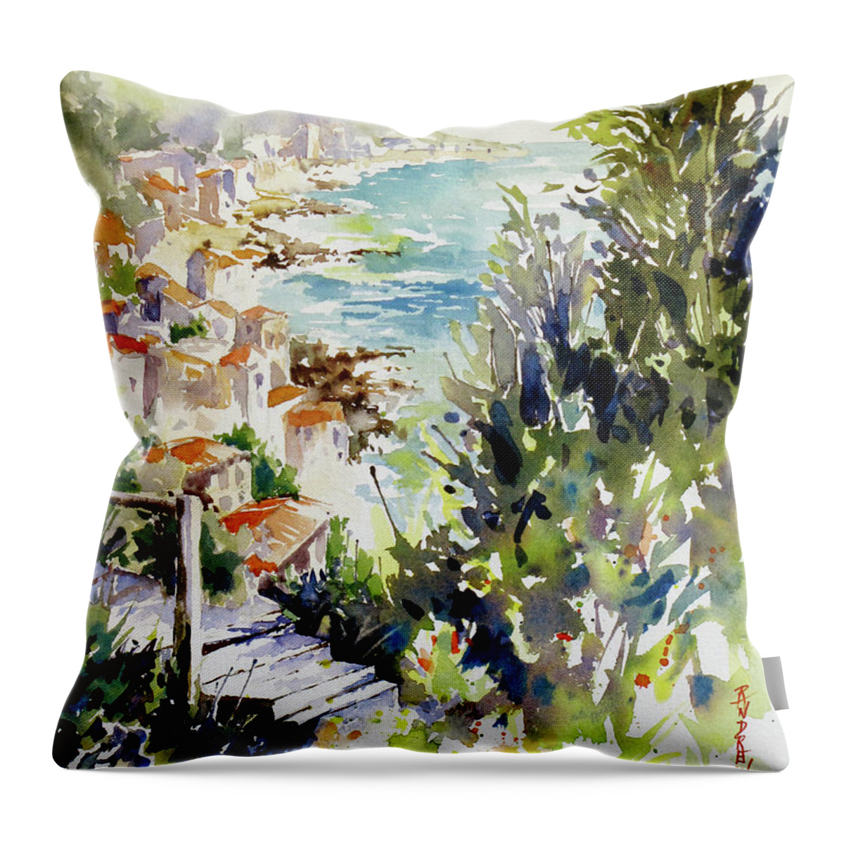 Watercolor Throw Pillow featuring the painting Whitewashed Vista by Rae Andrews