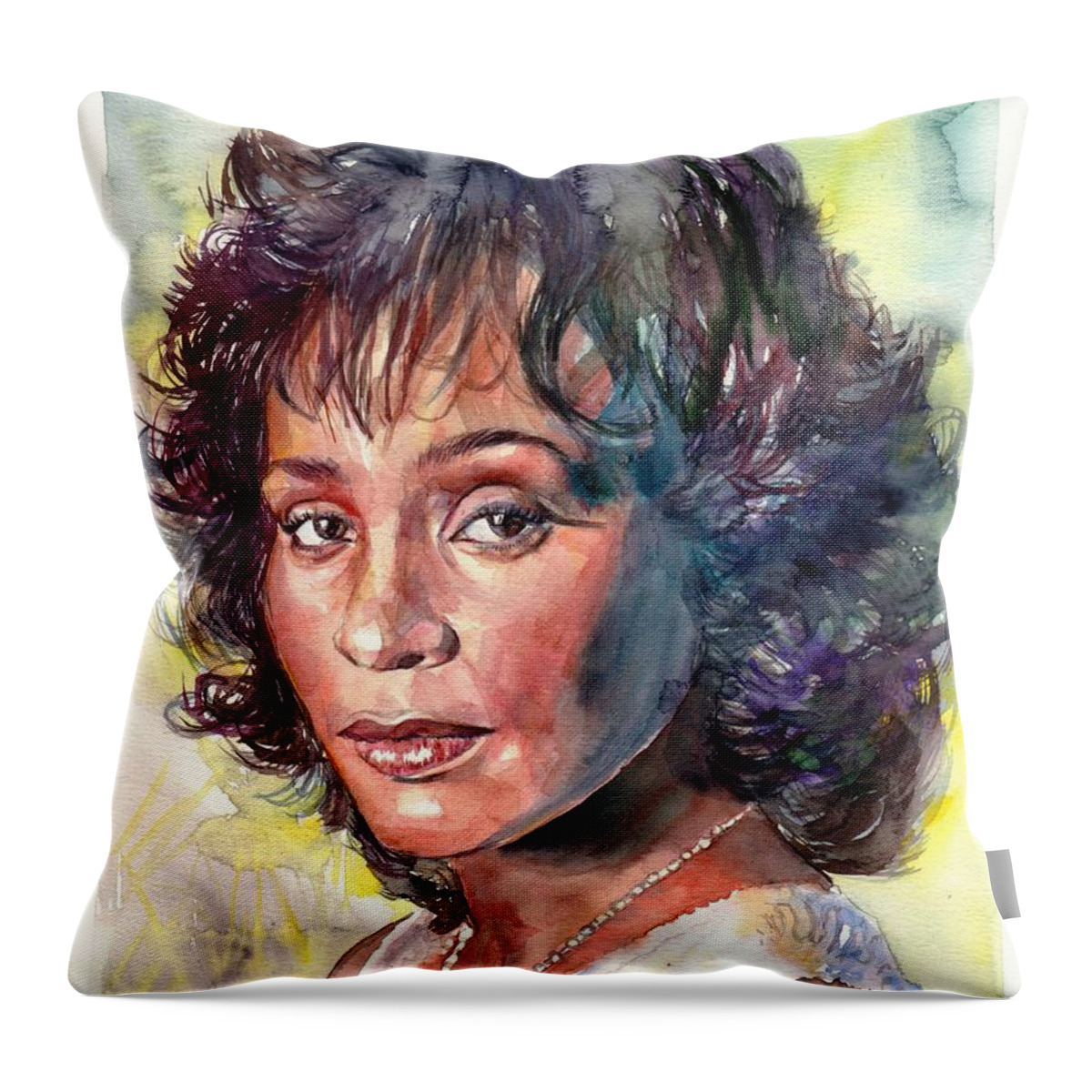 Whitney Throw Pillow featuring the painting Whitney Houston portrait by Suzann Sines