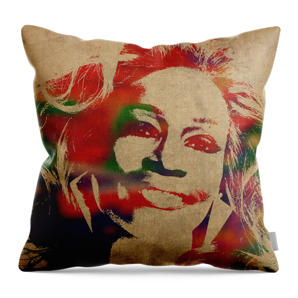 Whitney Houston Throw Pillow featuring the mixed media Whitney Houston Watercolor Portrait by Design Turnpike