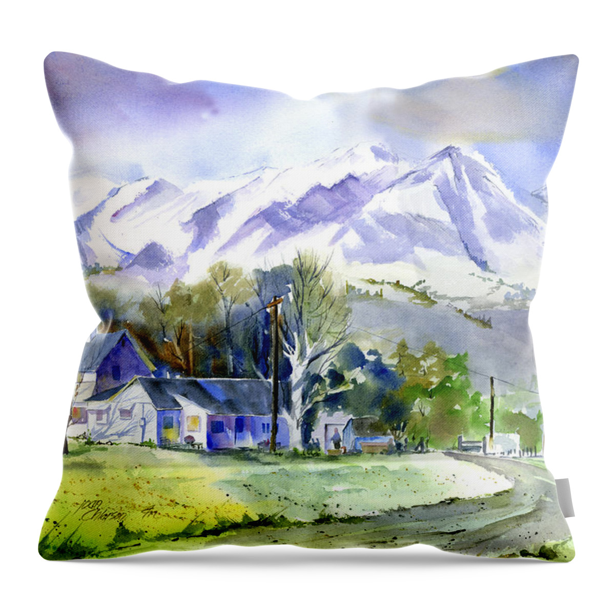 Mt Whitney Throw Pillow featuring the painting Whitney's White house Ranch by Joan Chlarson
