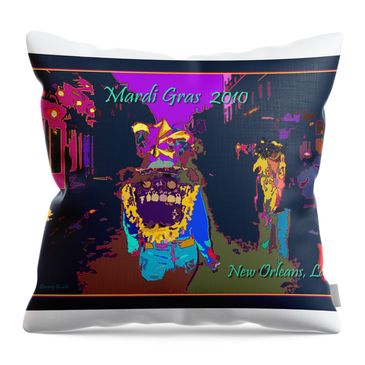 Mardi Gras 2011 Throw Pillow featuring the digital art Who DAt at Night in the Quarter by Beverly Boulet