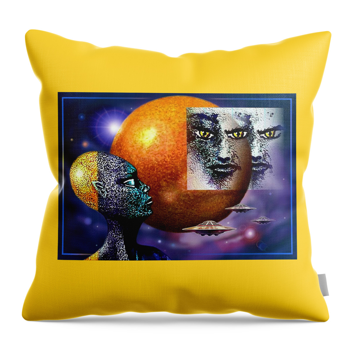Ufo Throw Pillow featuring the painting Who Is Watching Us by Hartmut Jager