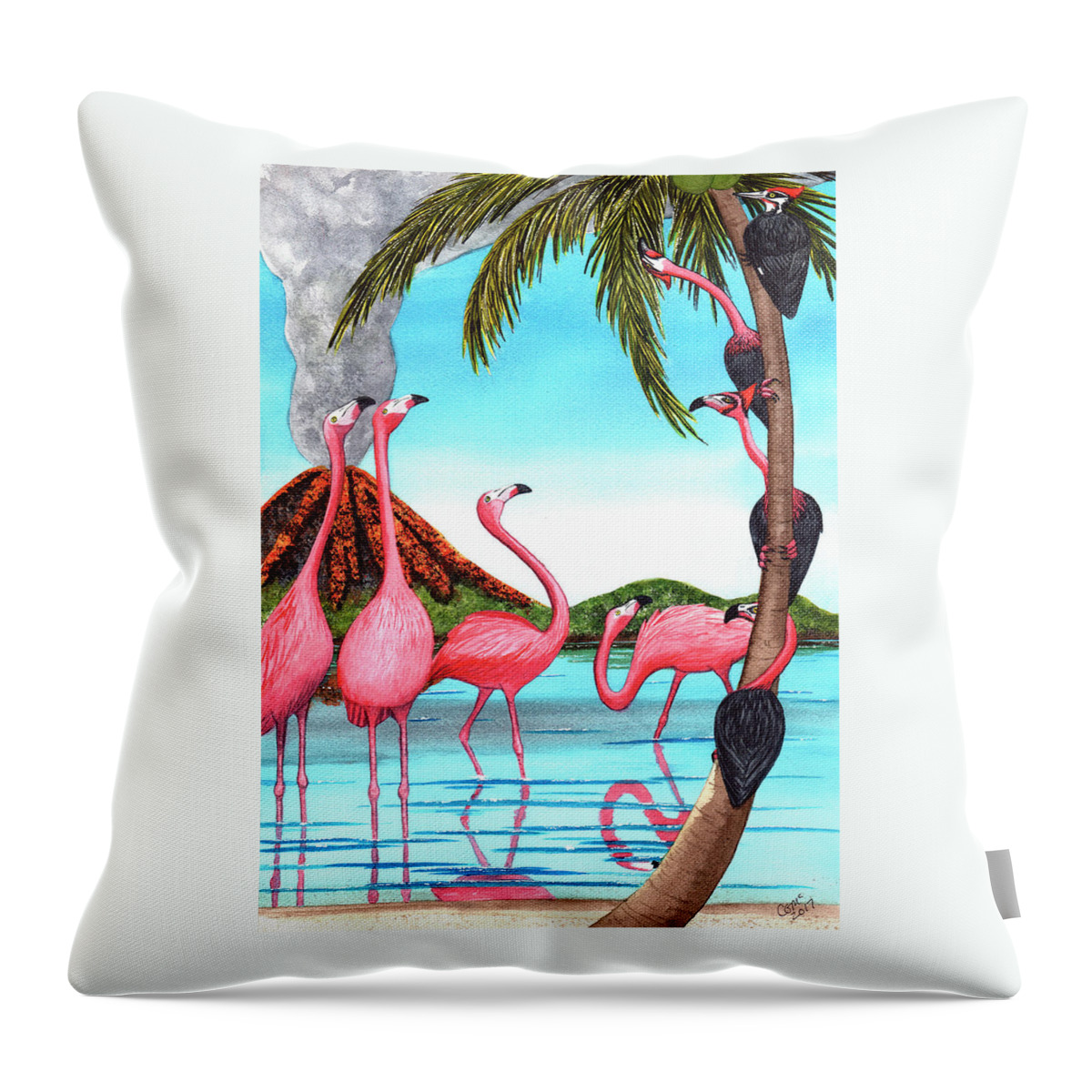Flamingo Throw Pillow featuring the painting Who's Your Daddy? by Catherine G McElroy