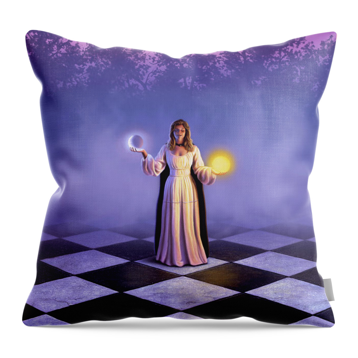 Woman Throw Pillow featuring the painting Wiccan Dawn by Jerry LoFaro