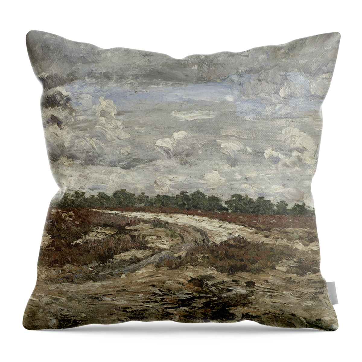 19th Century Art Throw Pillow featuring the painting Wild Country in the Forest of Fontainebleau by Carl Fredrik Hill