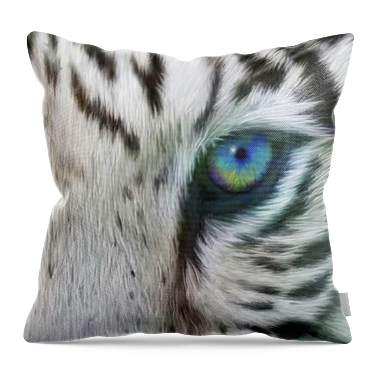 Tiger Throw Pillow featuring the mixed media Wild Eyes - White Tiger by Carol Cavalaris