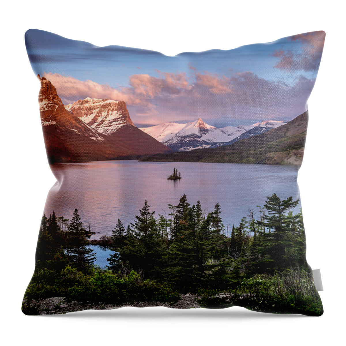 Glacier National Park Throw Pillow featuring the photograph Wild Goose Island Morning 1 by Greg Nyquist