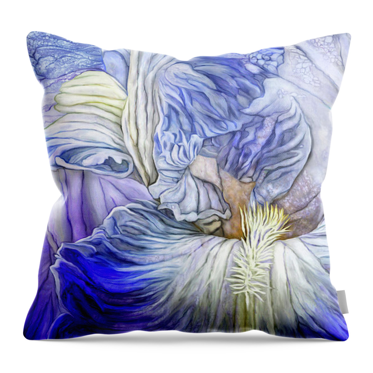 Carol Cavalaris Throw Pillow featuring the mixed media Wild Iris Blue by Carol Cavalaris