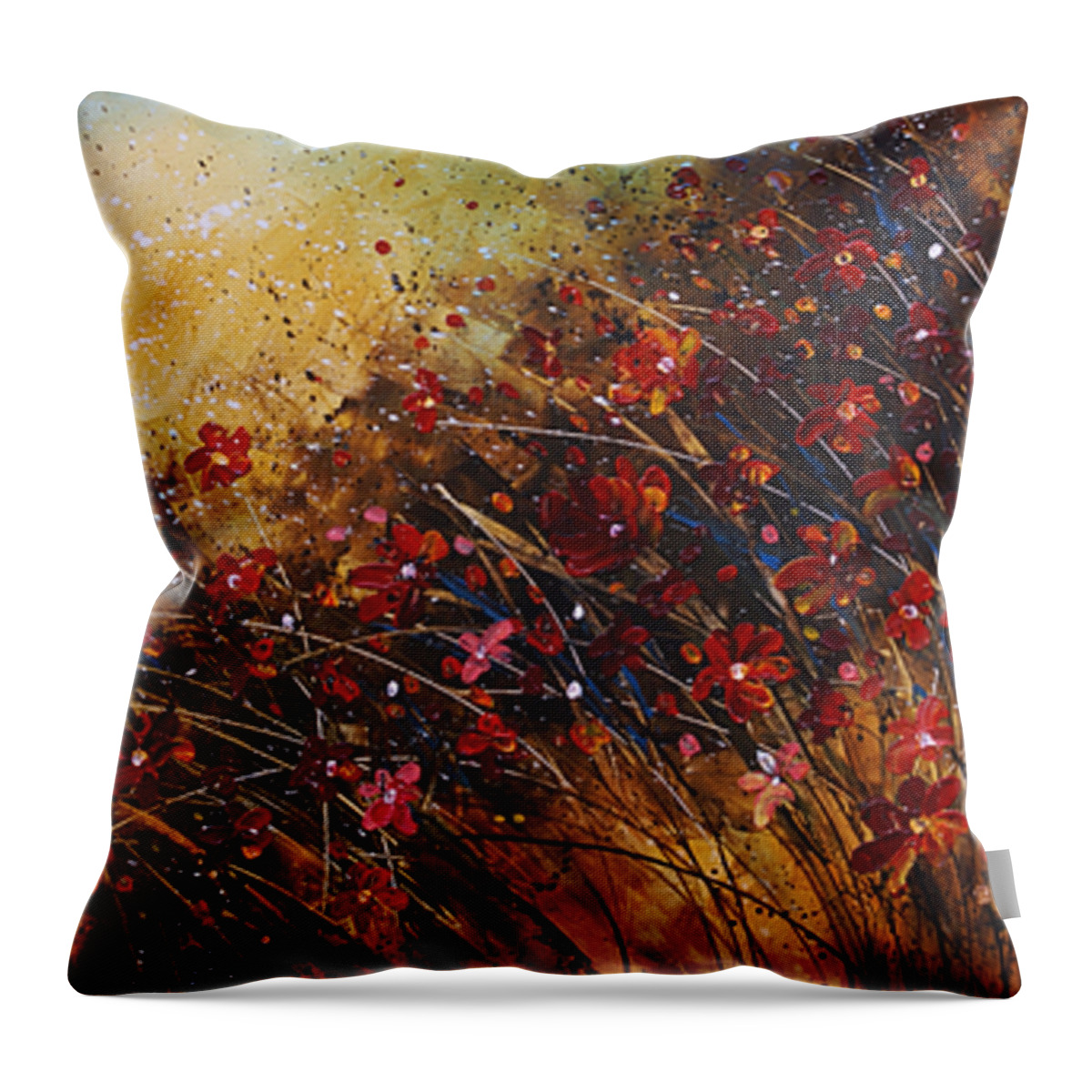 Red Flowers Throw Pillow featuring the painting Wild by Michael Lang