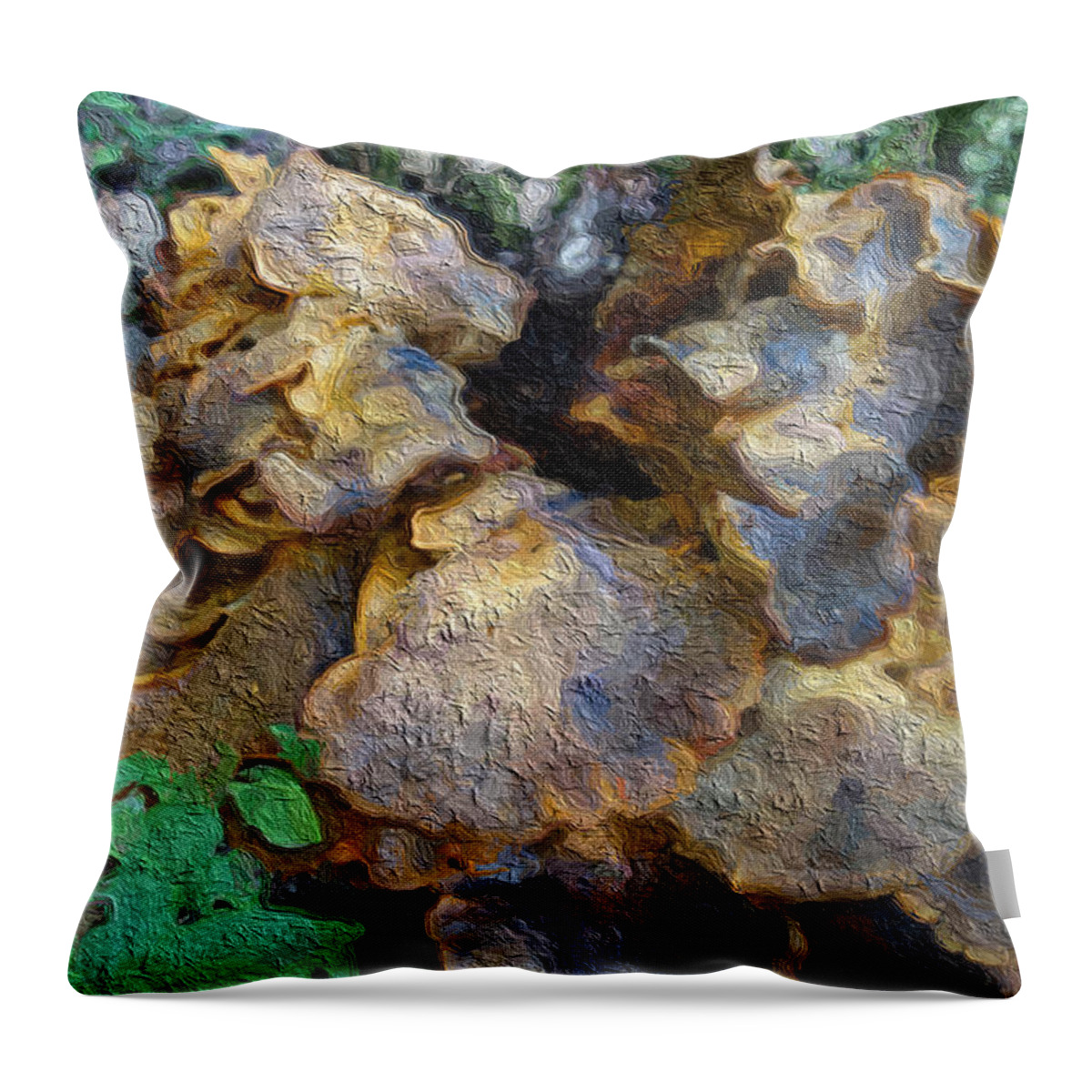 Wild Brown Mushroom Throw Pillow featuring the painting Wild mushrooms by Joan Reese