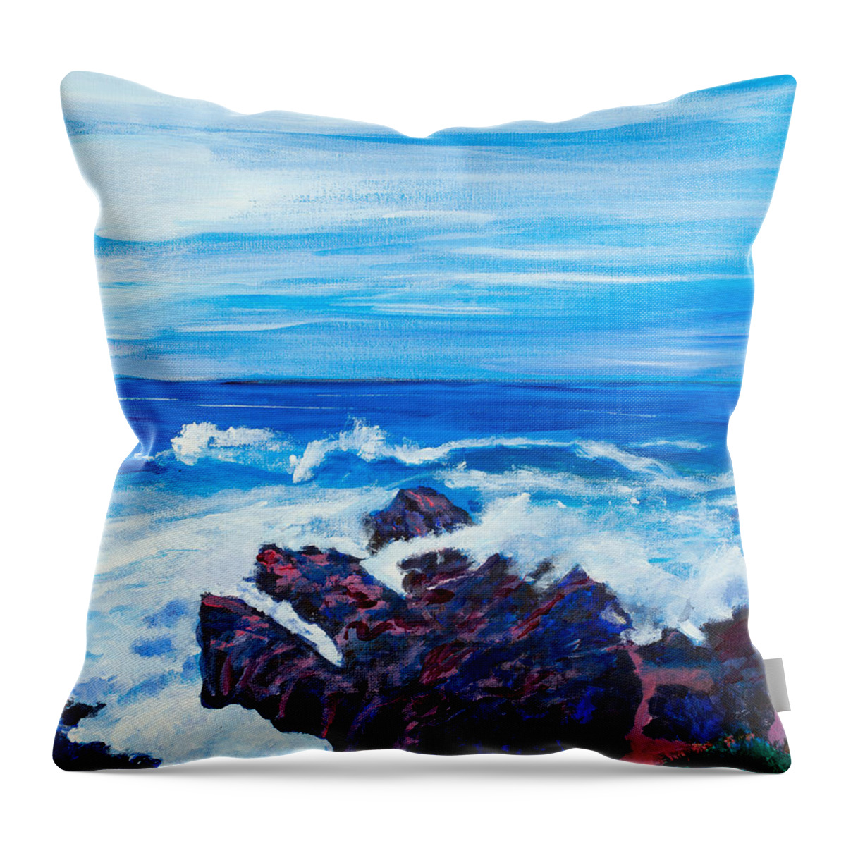 California Coast Throw Pillow featuring the painting Wild Ocean 16 x 20 by Santana Star