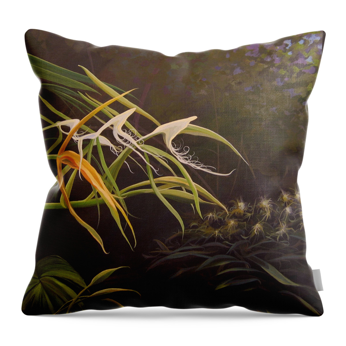 Caribbean Throw Pillow featuring the painting Wild Orchids by Hunter Jay