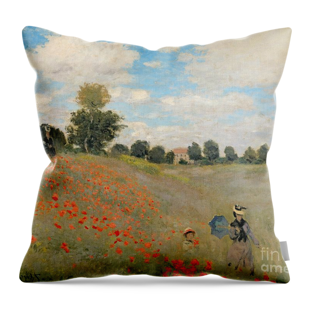 Claude Monetwild Throw Pillow featuring the painting Wild Poppies near Argenteuil by Claude Monet