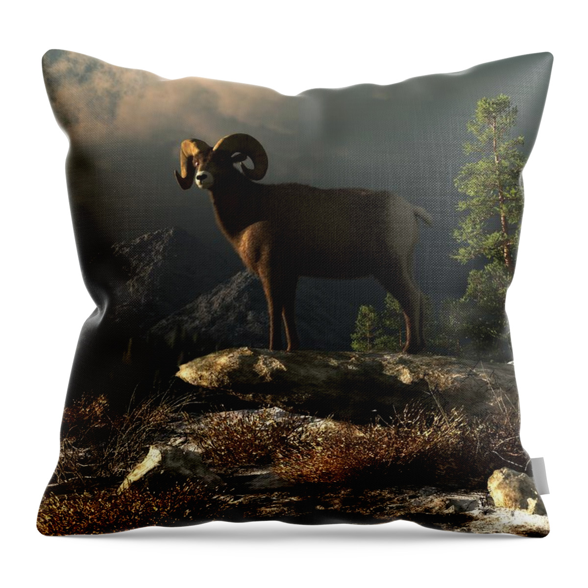 Ram Throw Pillow featuring the digital art Wild Ram by Daniel Eskridge