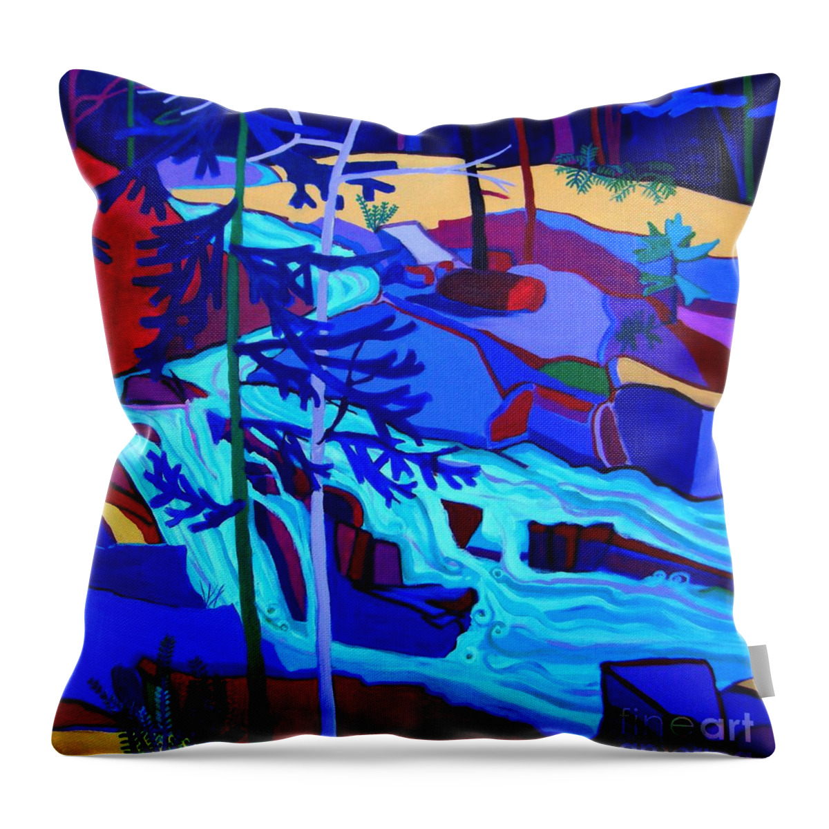 Landscape Throw Pillow featuring the painting Wildcat River Waterfall Jackson NH by Debra Bretton Robinson