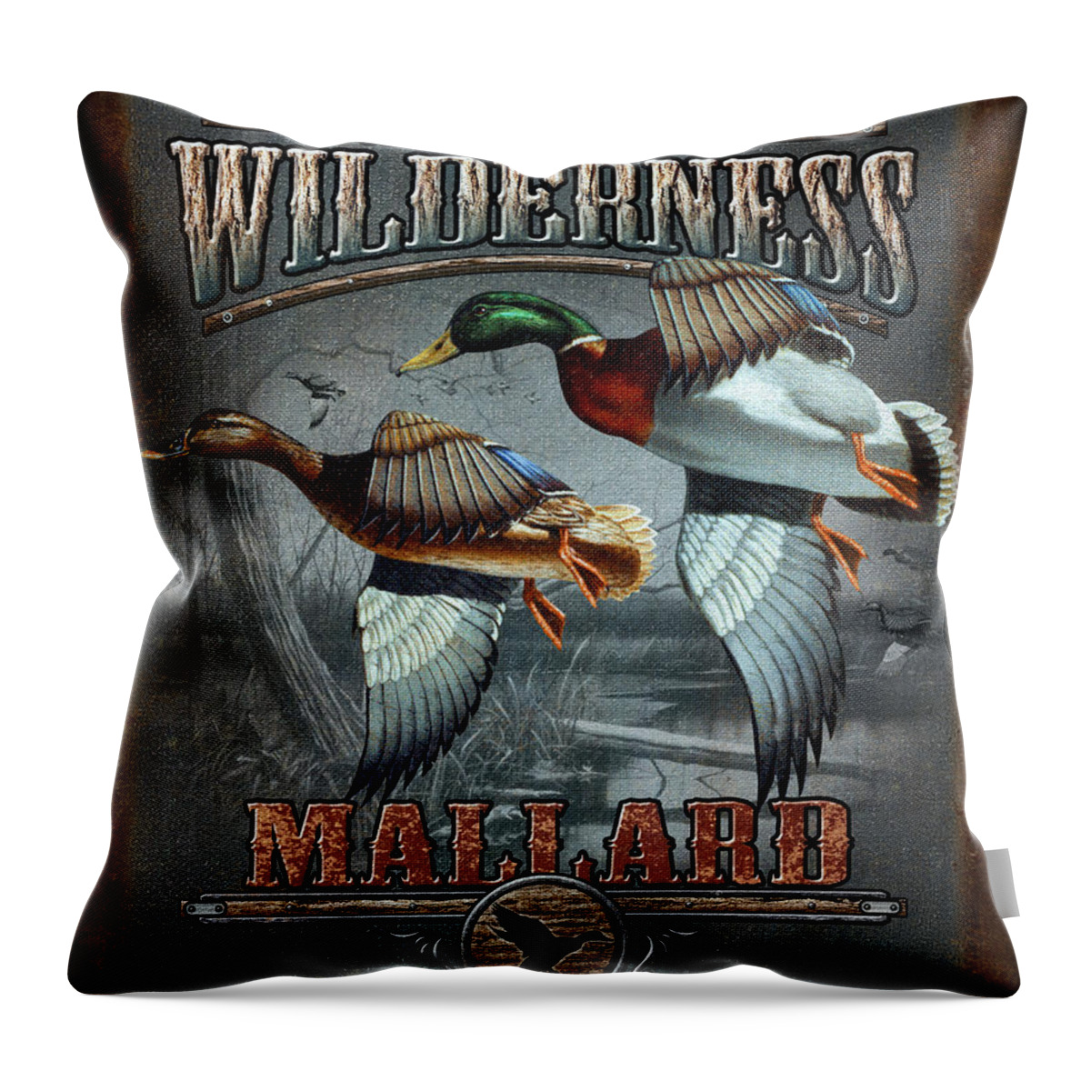 Bruce Miller Throw Pillow featuring the painting Wilderness mallard by JQ Licensing