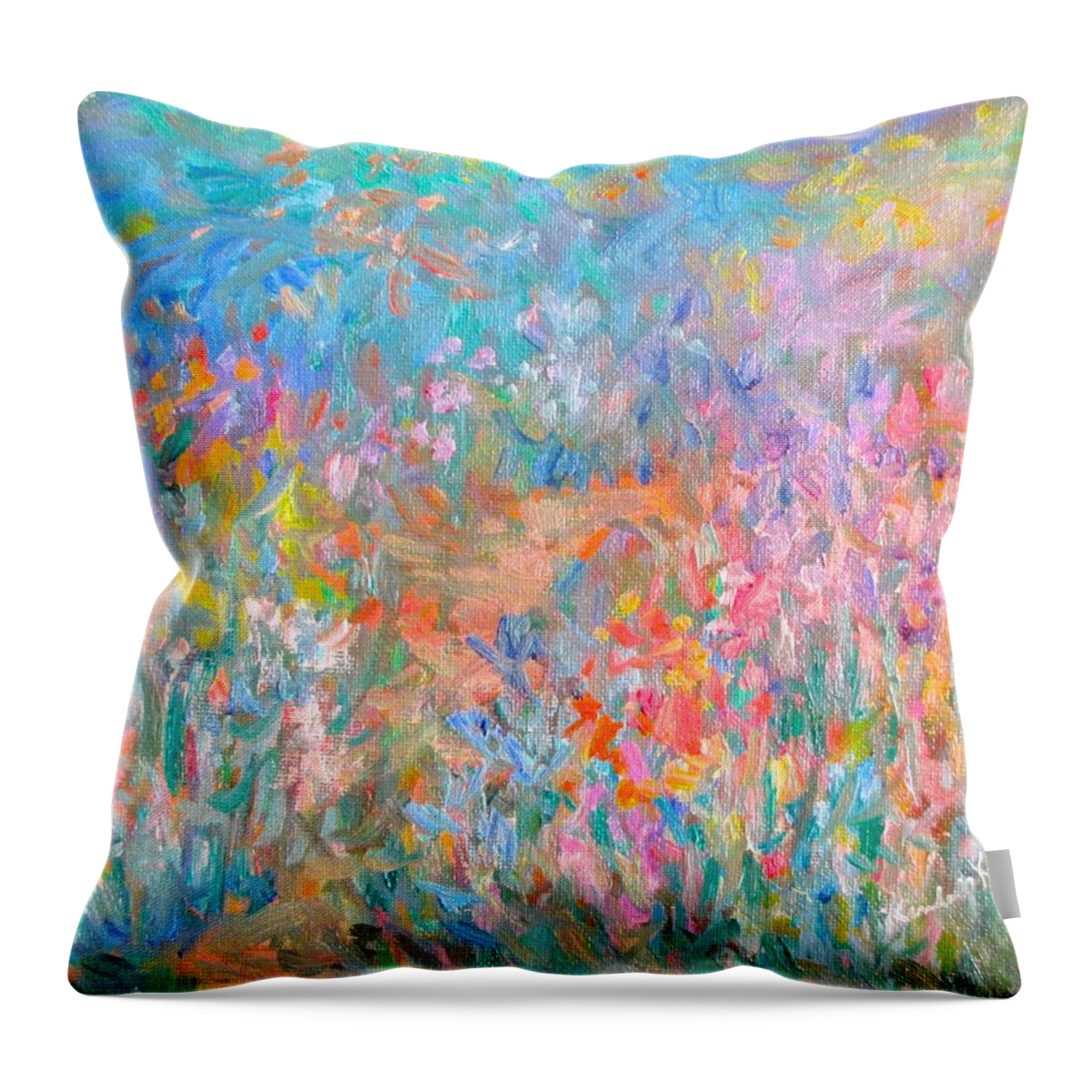 Wildflowers Throw Pillow featuring the painting Wildflower Mist Stage One by Kendall Kessler