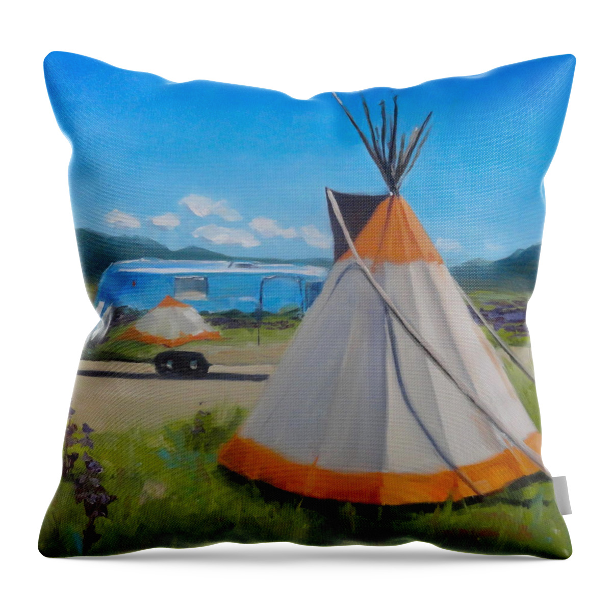 Airstream Throw Pillow featuring the painting Wildflowers in Angel Fire by Elizabeth Jose