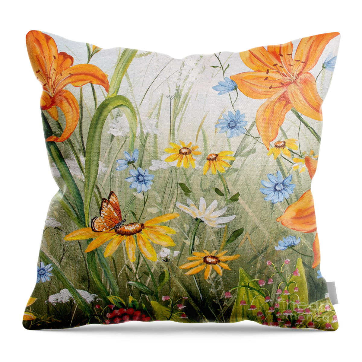 Acrylic Painting Throw Pillow featuring the painting Wildflowers-JP3254 by Jean Plout