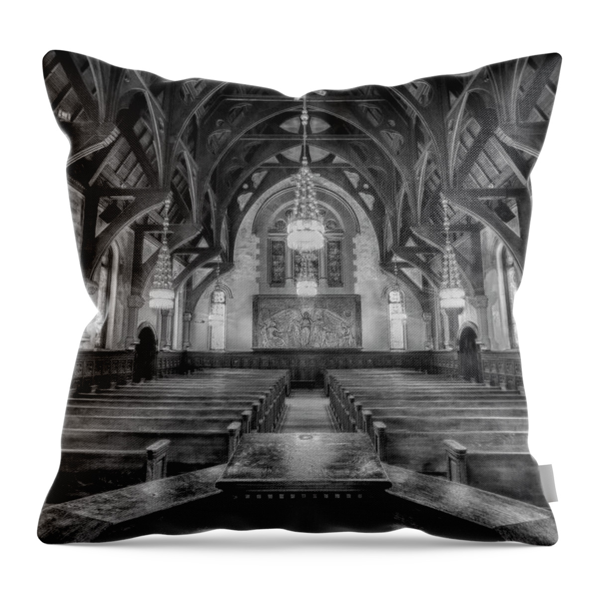 Willard Memorial Chapel Throw Pillow featuring the photograph Willard Chapel - Black and White by Stephen Stookey