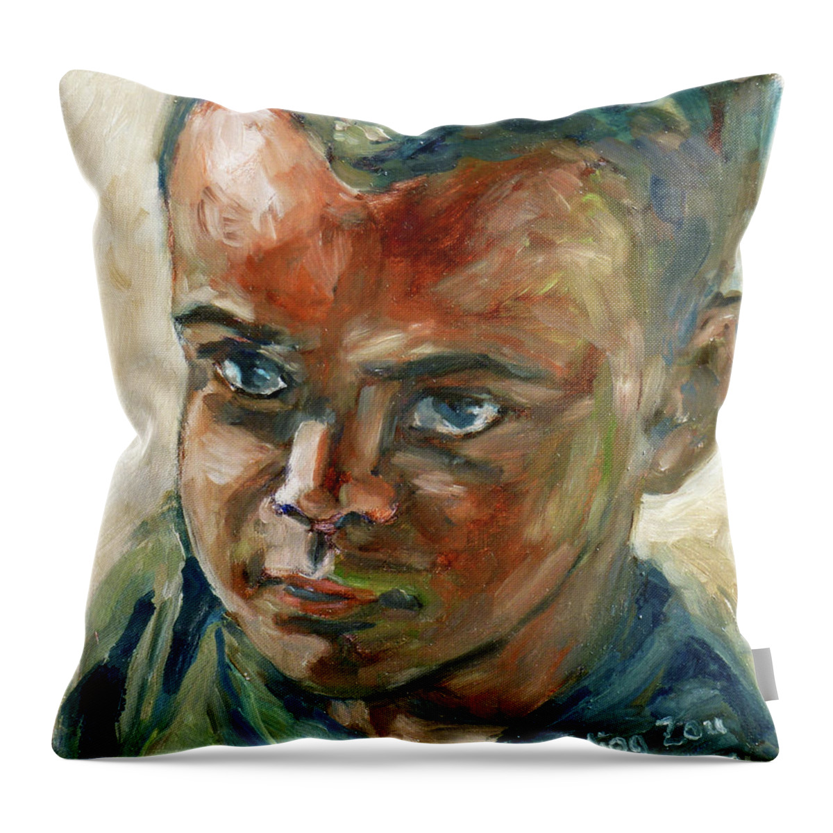 Black Throw Pillow featuring the painting Willful Boy by Xueling Zou