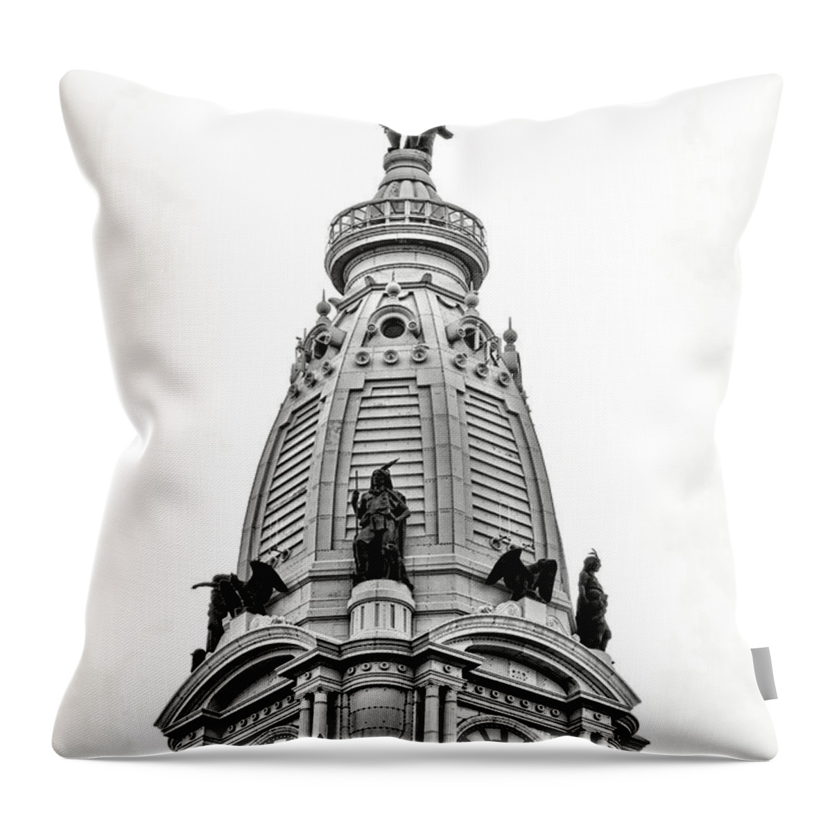 William Throw Pillow featuring the photograph William Penn Statue atop Philadelphia City Hall by Olivier Le Queinec