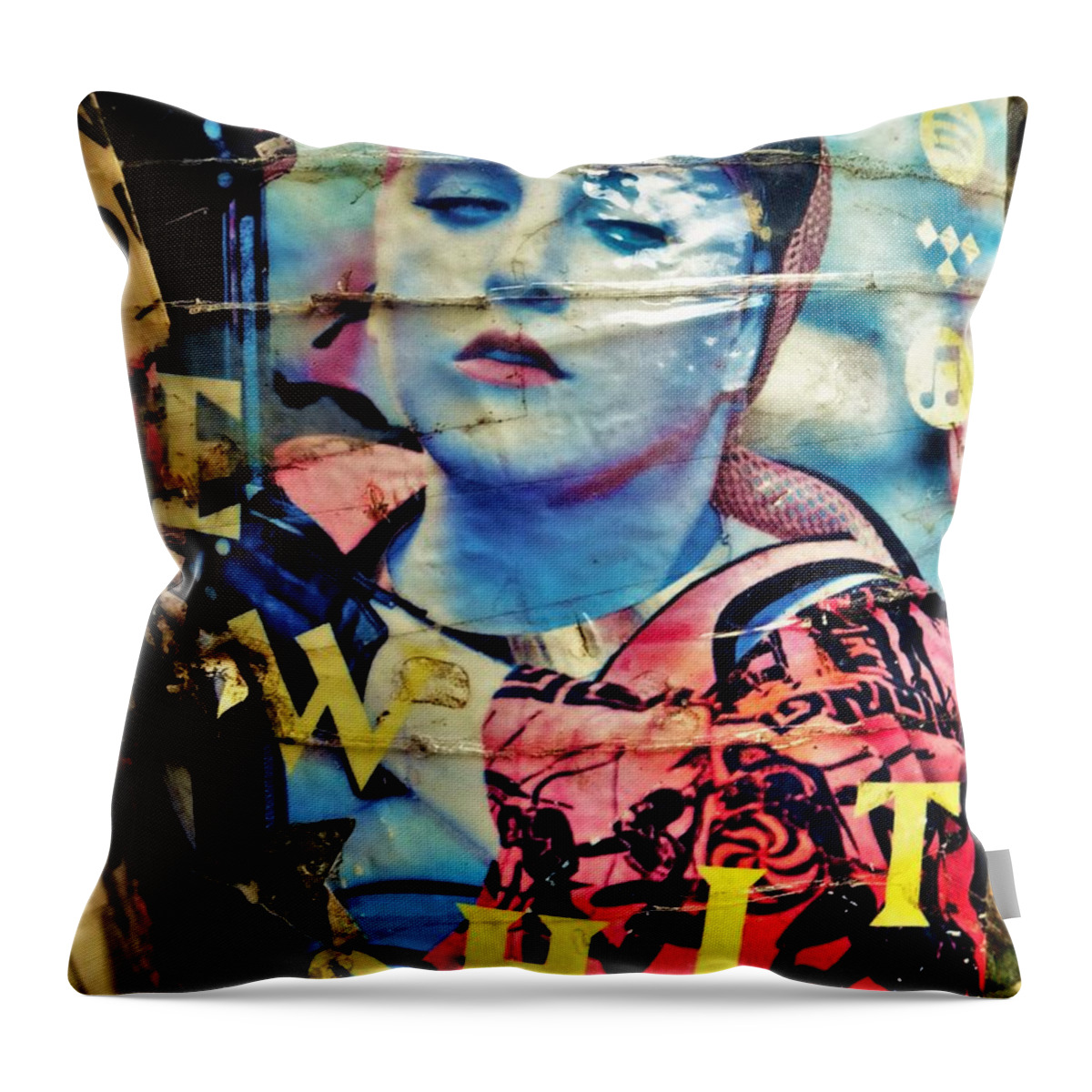 Woman Throw Pillow featuring the photograph Williamsburg Brooklyn Woman Mural by Funkpix Photo Hunter