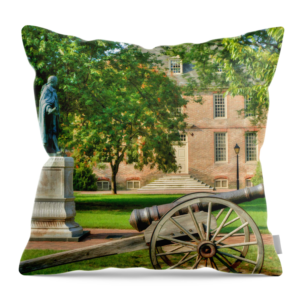 Historic Throw Pillow featuring the photograph Williamsburg Cannon by Sam Davis Johnson