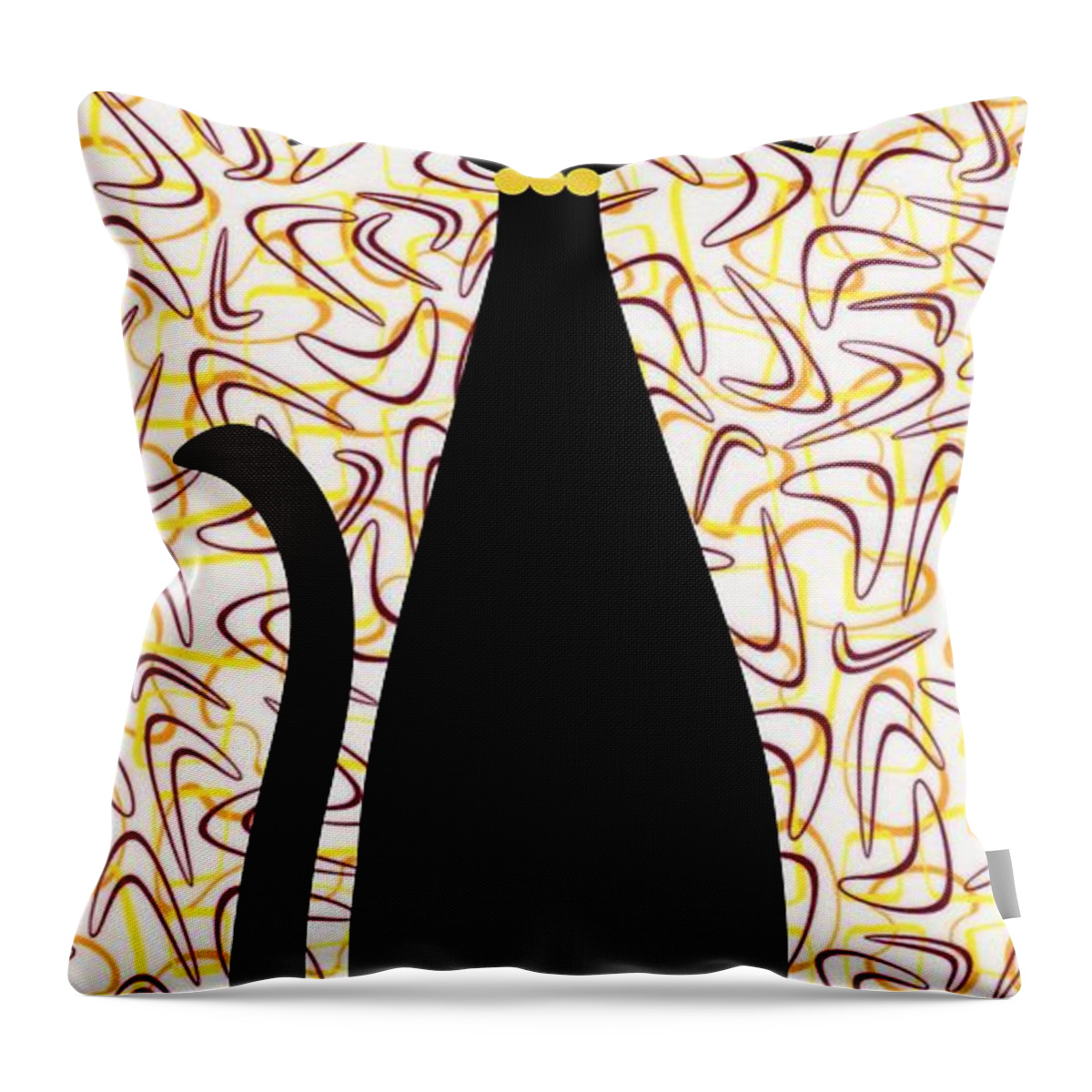 Mid Century Modern Throw Pillow featuring the digital art Boomerang Cat in Yellow by Donna Mibus