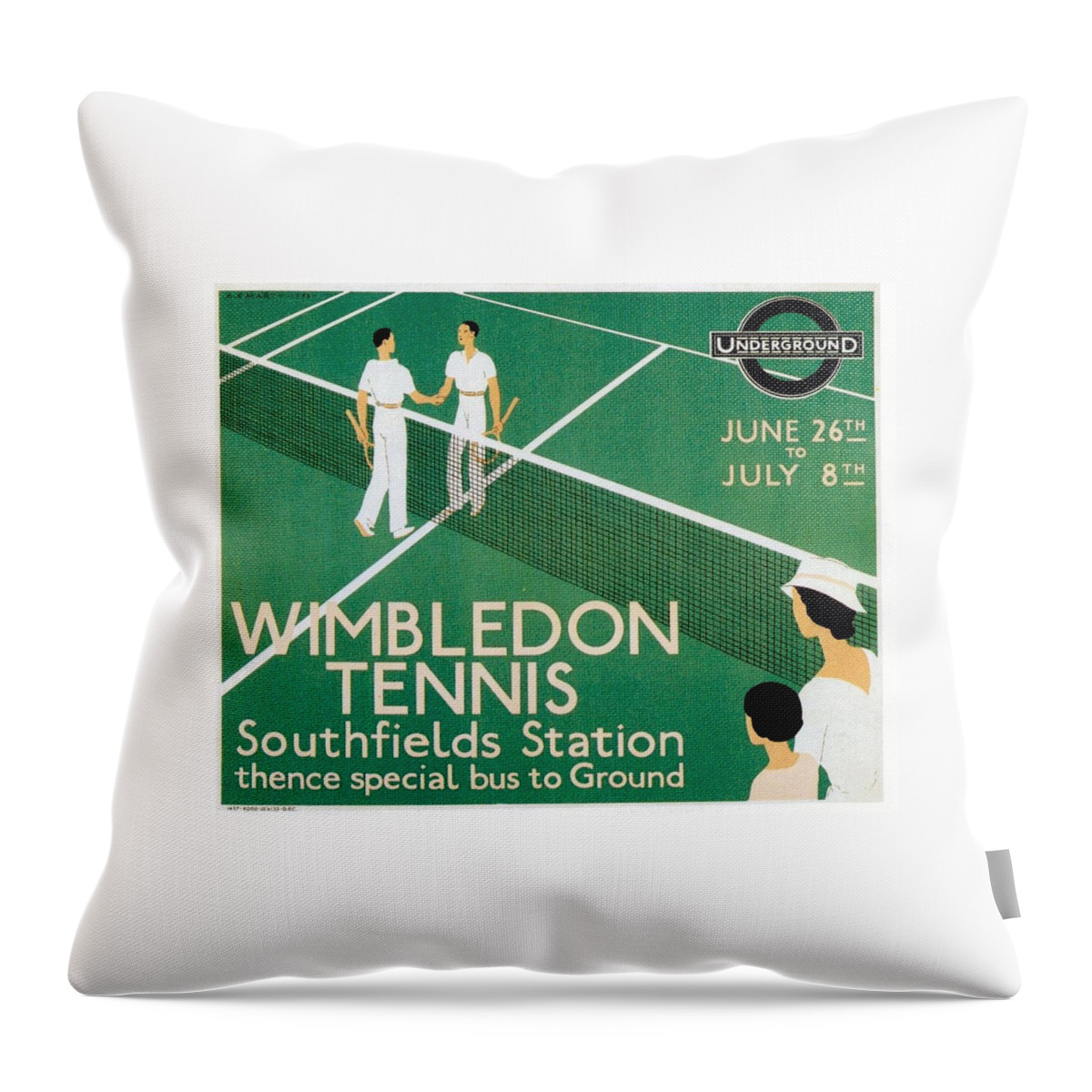 Wimbledon Throw Pillow featuring the mixed media Wimbledon Tennis Southfield Station - London Underground - Retro travel Poster - Vintage Poster by Studio Grafiikka