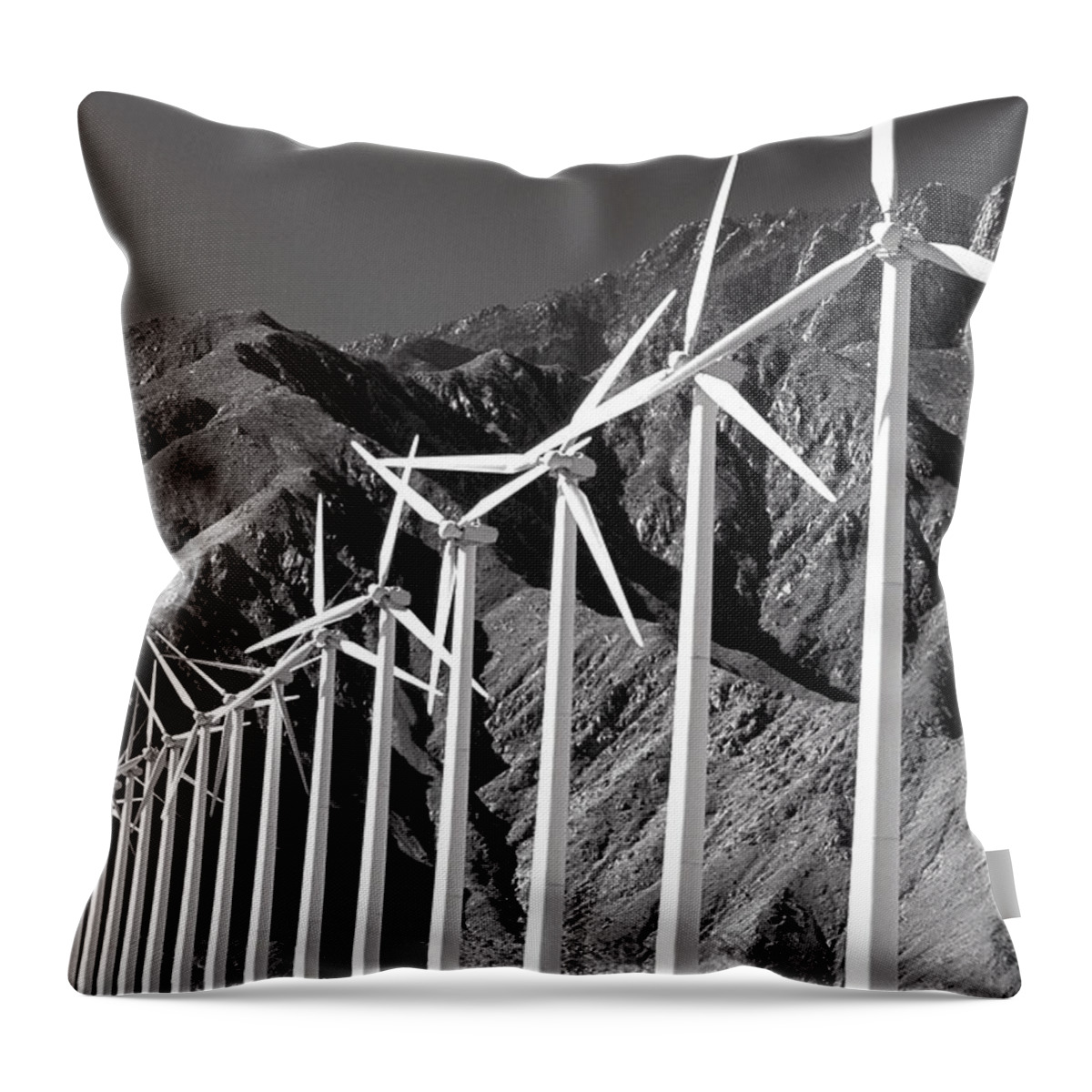 B&w Throw Pillow featuring the photograph Wind Generators by Jeff Phillippi