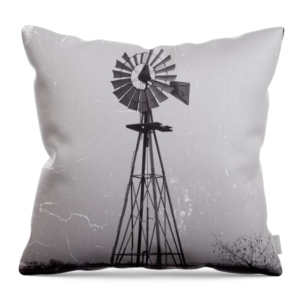 Windmill Throw Pillow featuring the photograph Wind pump and Stock pond by Ella Kaye Dickey