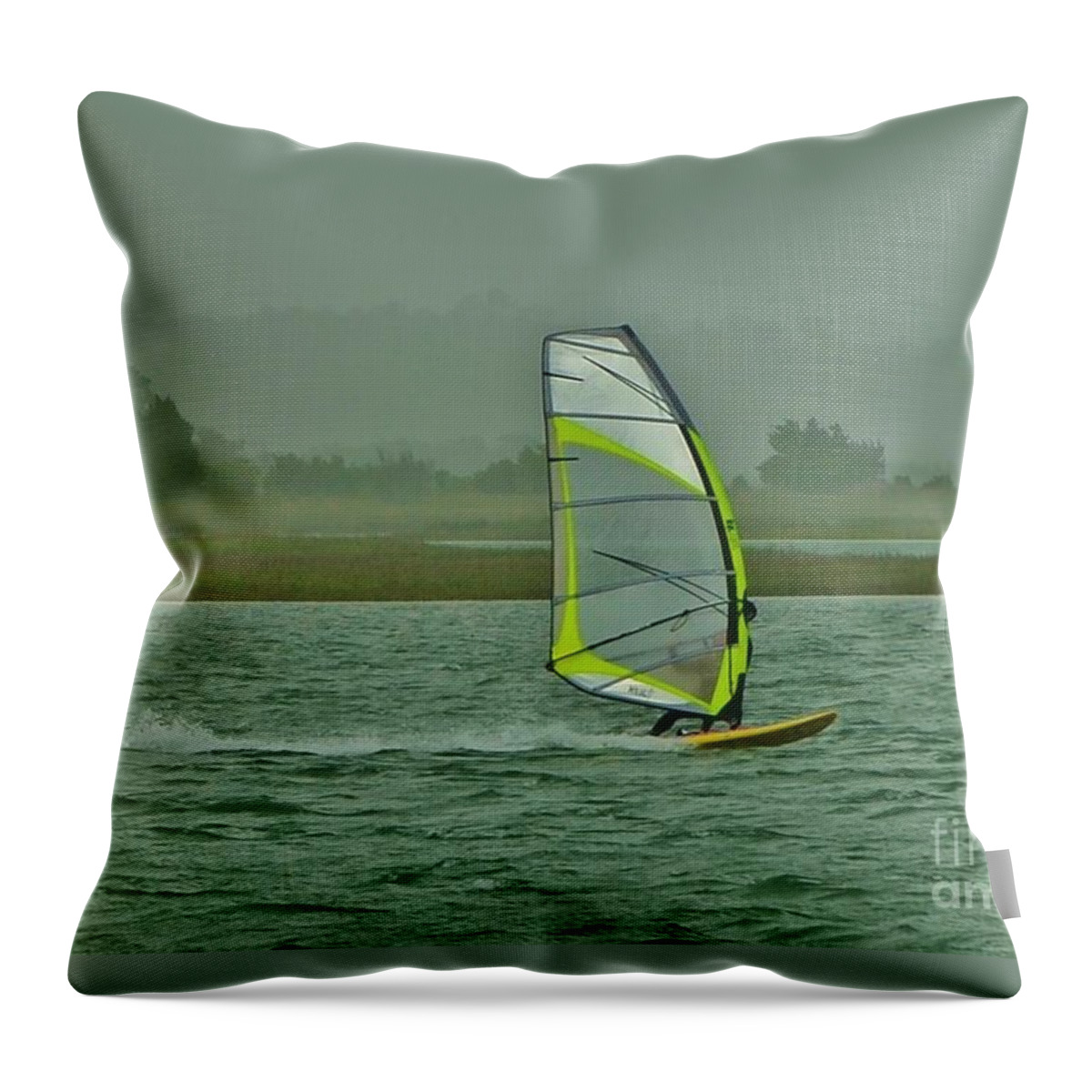 Fog Throw Pillow featuring the photograph Wind Surfing 3 by Bob Sample