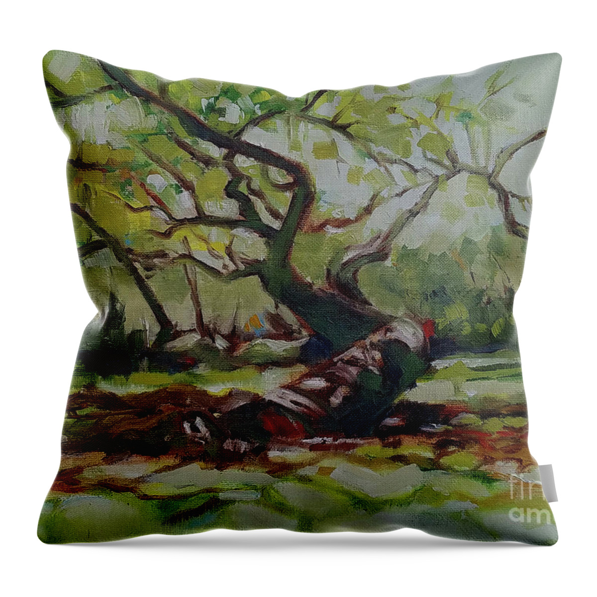 Oak Throw Pillow featuring the painting Winding oak by Mary Hubley