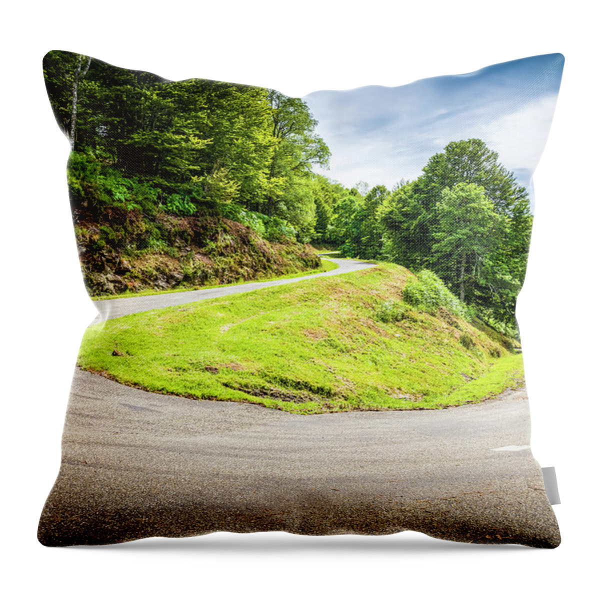 Boussenac Throw Pillow featuring the photograph Winding road with sharp curve going up the mountain by Semmick Photo