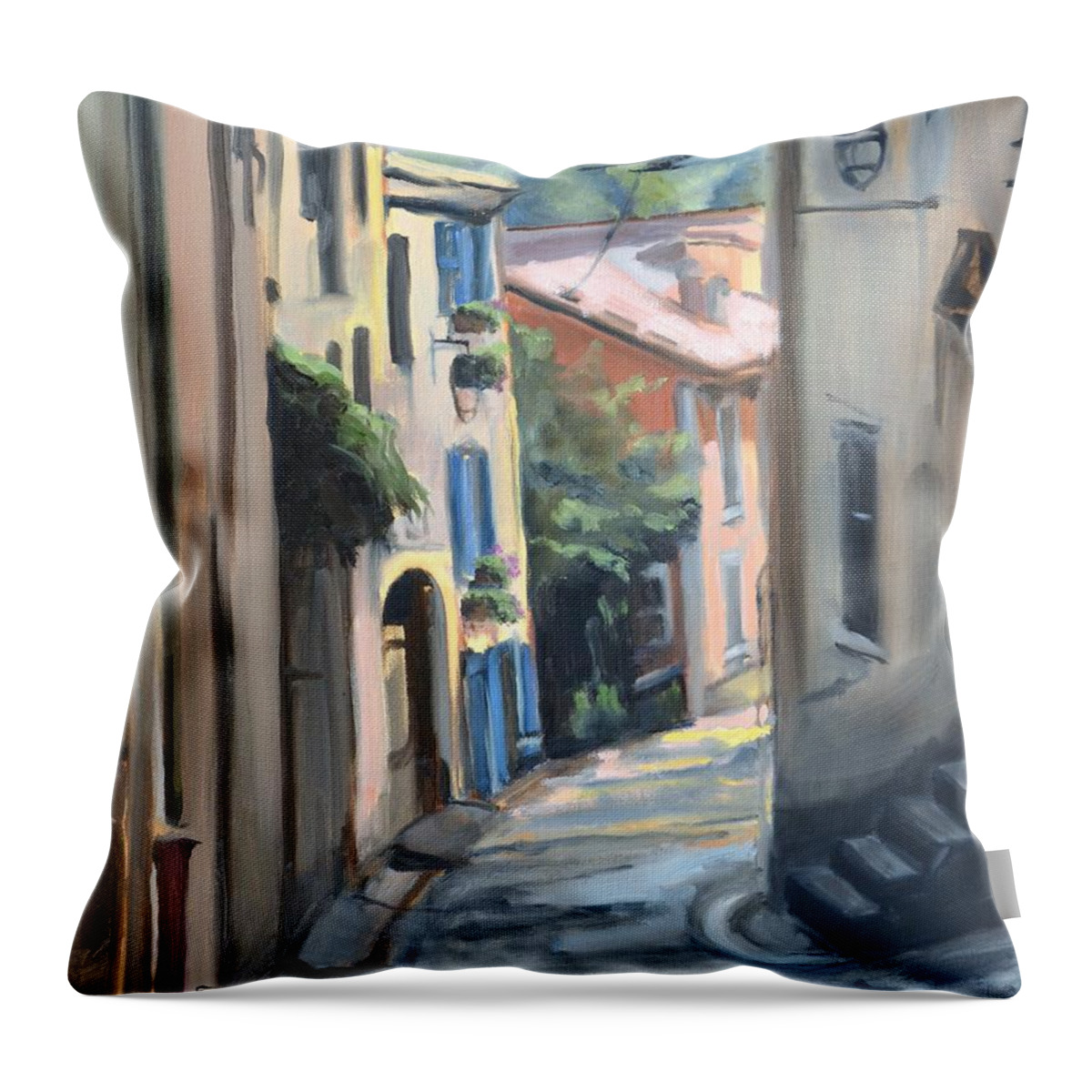 France Throw Pillow featuring the painting Winding Street in Provence by Donna Tuten