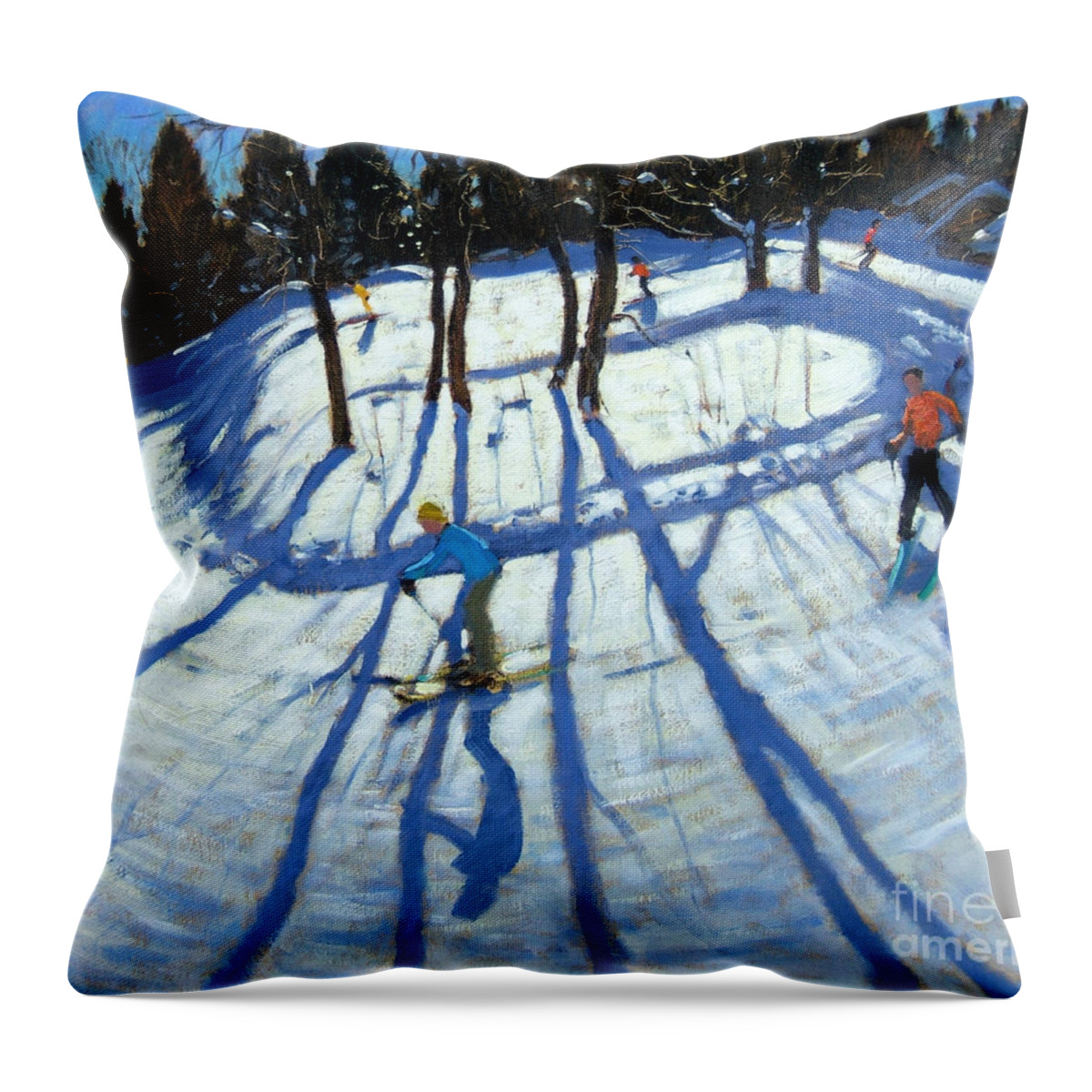 Piste Throw Pillow featuring the painting Winding Trail Morzine by Andrew Macara