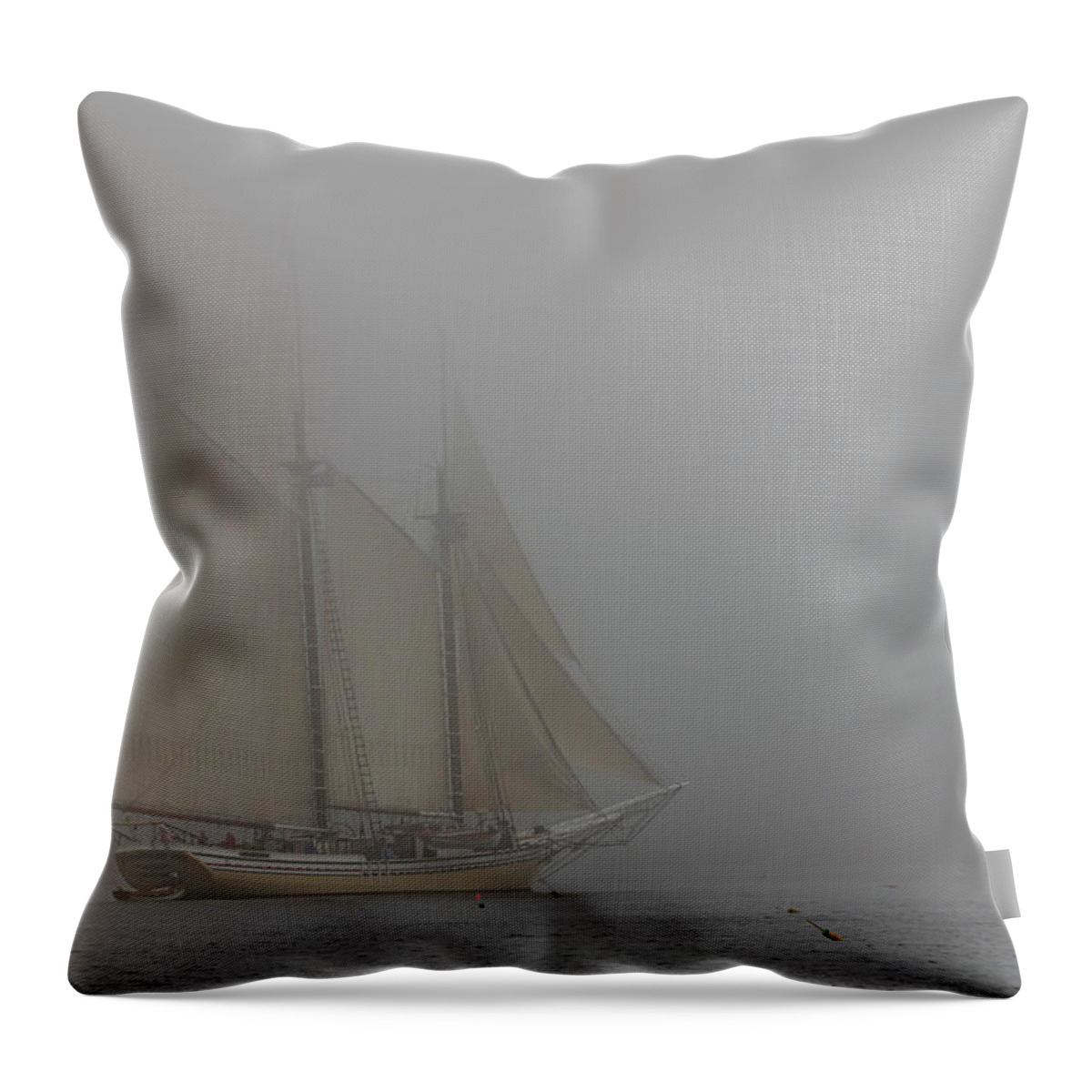 Maine Throw Pillow featuring the photograph Windjammer in Fog by Colin Chase